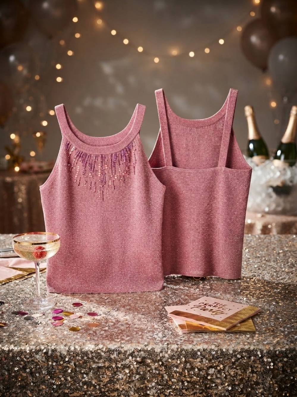 Cache Pink Beaded Knit Top